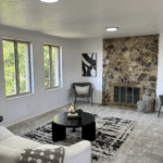 home stage living room with fireplace