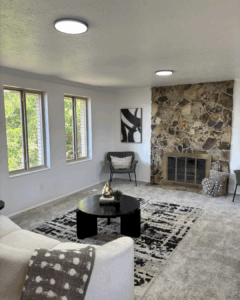 home stage living room with fireplace