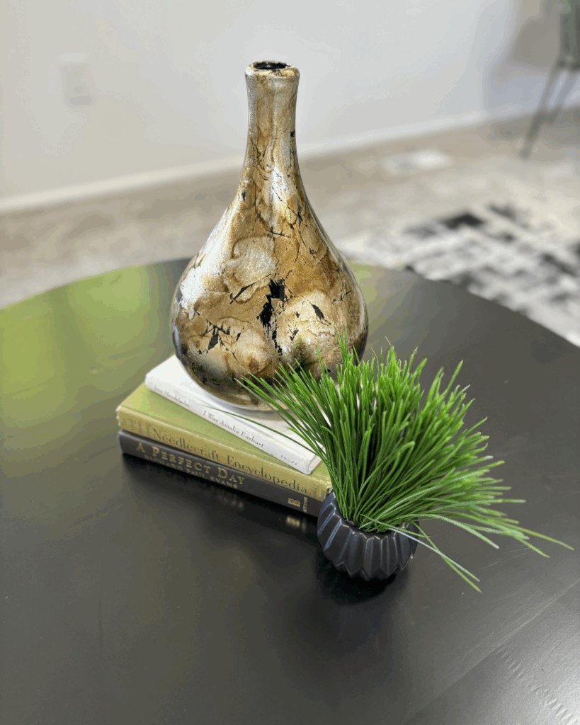 home stage close up of vase on coffee table